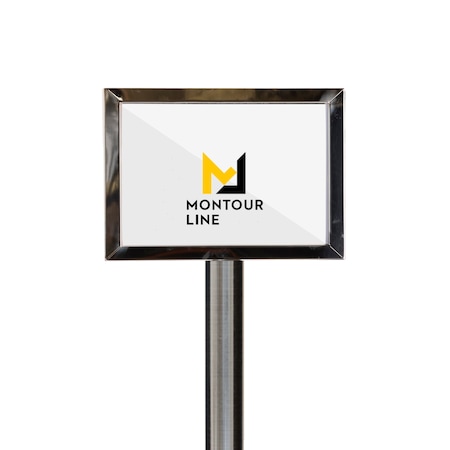 Montour Line Sign Frame Floor Standing 11x14H SatSteel PLEASE WAIT NEXT ASSOCIATE FSE200-1114-H-SS-PLSWAITASSC